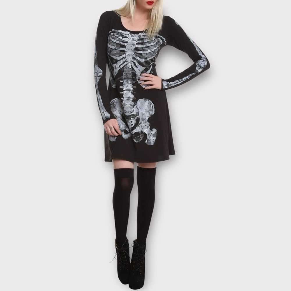Teenage Runaway Hot Topic VTG Skeleton Costume Long Sleeve Dress in Black sz M
